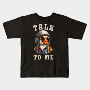 Talk To Me, Funny Goose Wearing Pilot Outfit. Kids T-Shirt